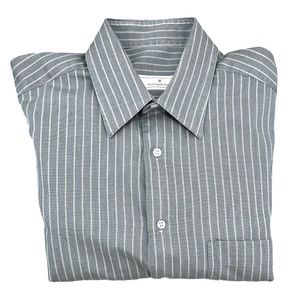 ERMENEGILDO ZEGNA BLUE WITH BEIGE STRIPES 2x2 SUPERFINE COTTON DRESS SHIRT